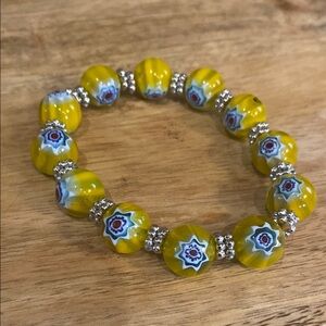 Yellow Glass Beaded Bracelet with Silver Accents